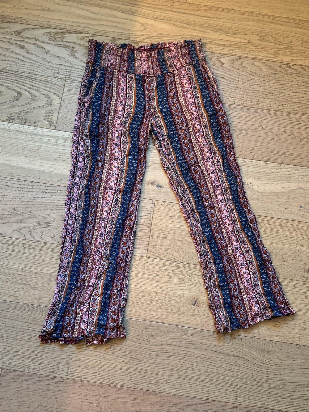 Three Dots Boho Paisley Stripe Smocked Waist Wide Leg Pants Large